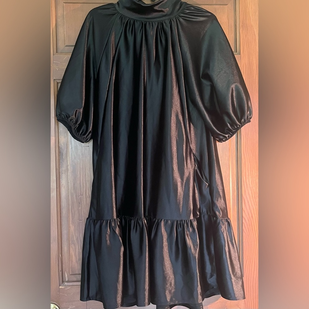 Brand New Small Black Puff Sleeve Dress. Ties at the neck and has Pockets!